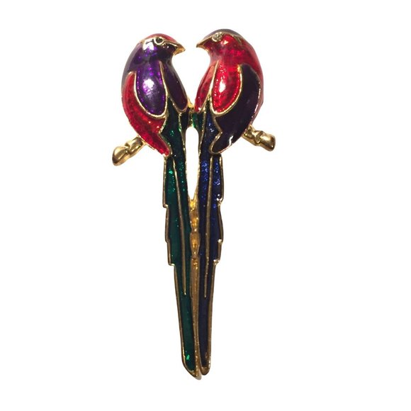 Unknown Jewelry - Macaw Parrot Pin Colorful Bird Enameled Brooch Exotic Vintage Red Blue Purple